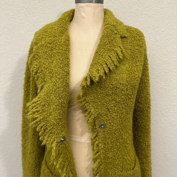 TENSIONE IN by ALTA TENSIONE SRL Fuzzy Knit Blazer Shawl-Lapel in Green - Picture 3 of 13